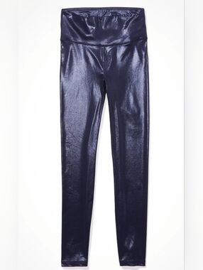 American Eagle Women's Blue Metallic Shiny High-Rise Stretch Leggings Size M
